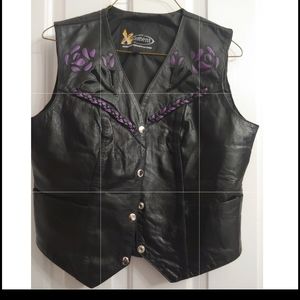 Xelement  Women's Black Leather Biker Vest